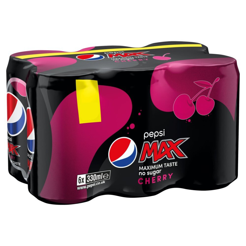 Pepsi Max Cherry No Sugar Cola Can PMP 6 x 330ml (Pack of 4)