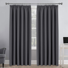 (Grey, 90"X90") Thermal Blackout Curtains Pencil Pleat Curtain Ready Made Window Panel & Tieback