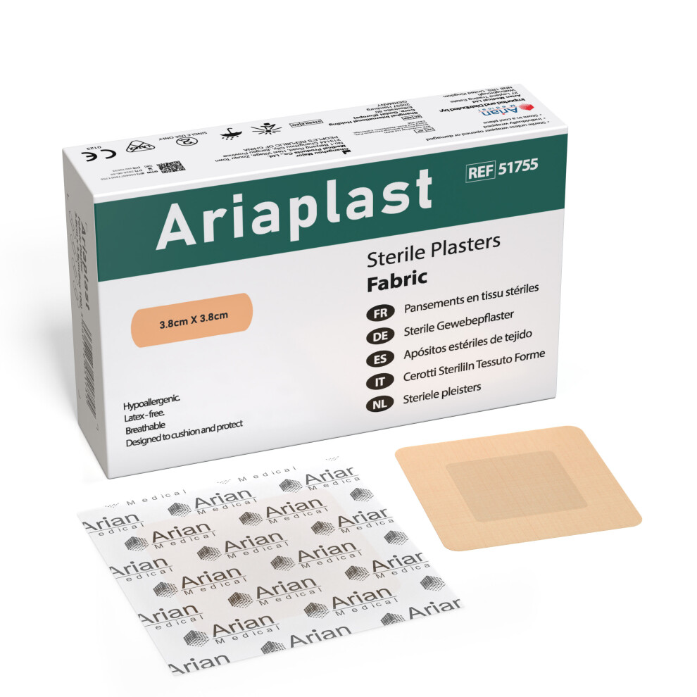Arian Medical Ltd Ariaplast Sterile Fabric First Aid Wound Plasters- 3.8Cm X 3.8Cm X 100