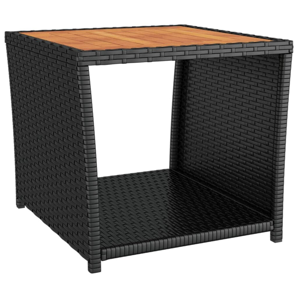 vidaXL Tea Table with Wooden Top Black Poly Rattan and Solid Wood Acacia Table