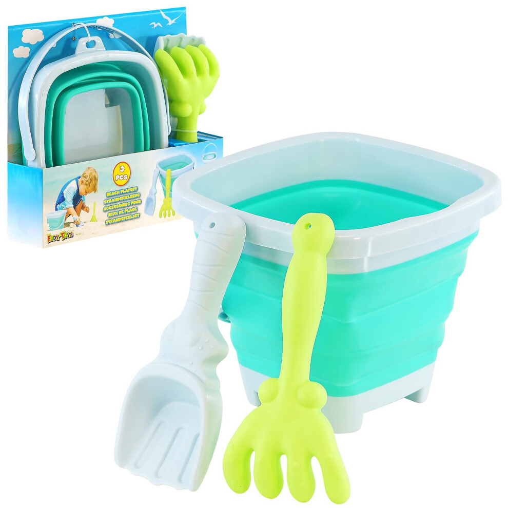 Sand Beach Playset for Kids Sand Pit Foldable Bucket, Shovel and Rake