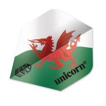 Štandardné 100 mikrónové šípkové letky Unicorn Ultrafly s vlajkou Walesu - balenie 3 ks