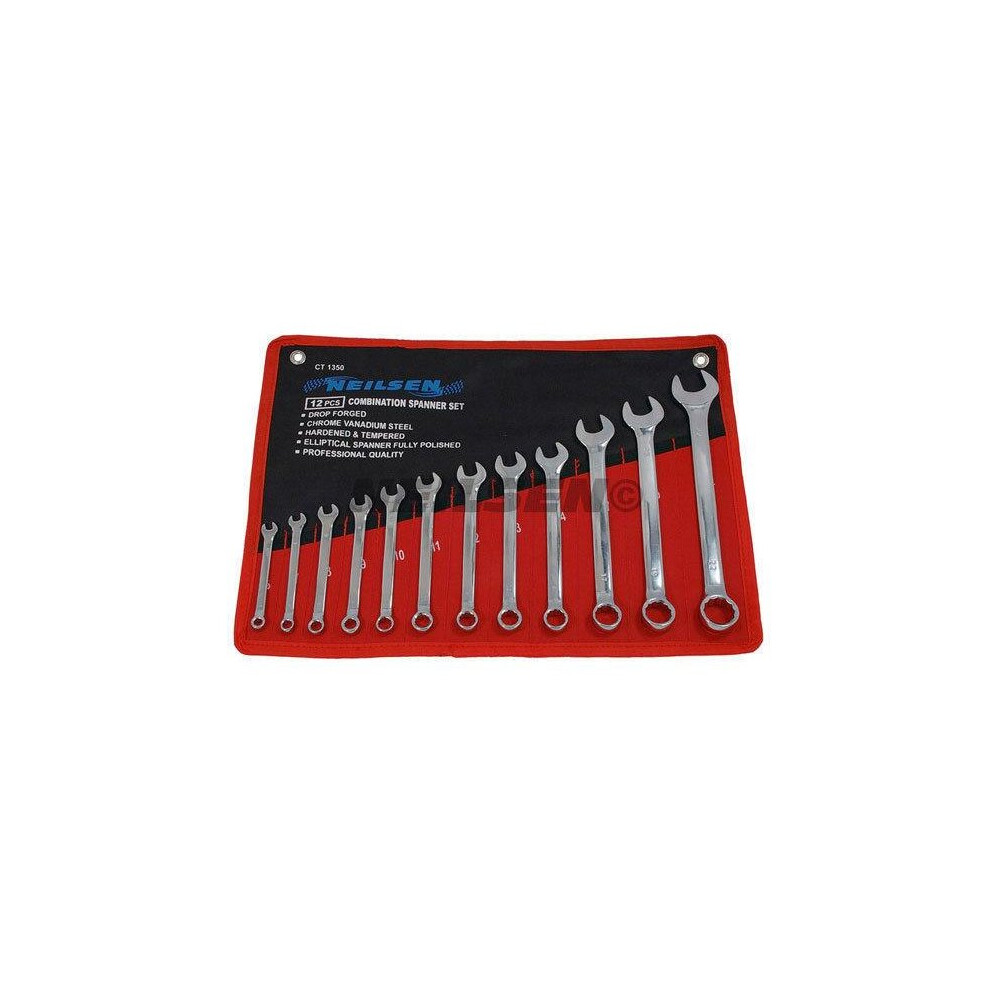 12PC METRIC FULLY POLISHED COMBINATION SPANNER WRENCH SET IN CASE 6-22MM CT1350