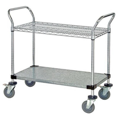 Wire & Solid Shelf Mobile Utility Carts - 18 x 36 in.