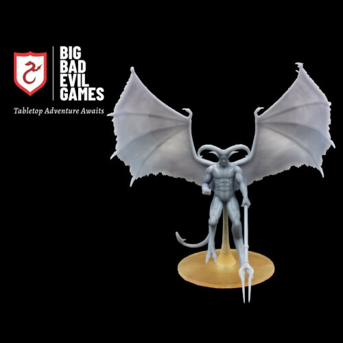 Flying Horned Devil Miniature | Large size on a 50mm base for D&D 1