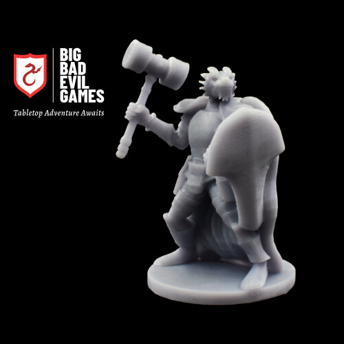 Dragonborn Cleric Miniature | Dragonkin with warhammer and shield on OnBuy