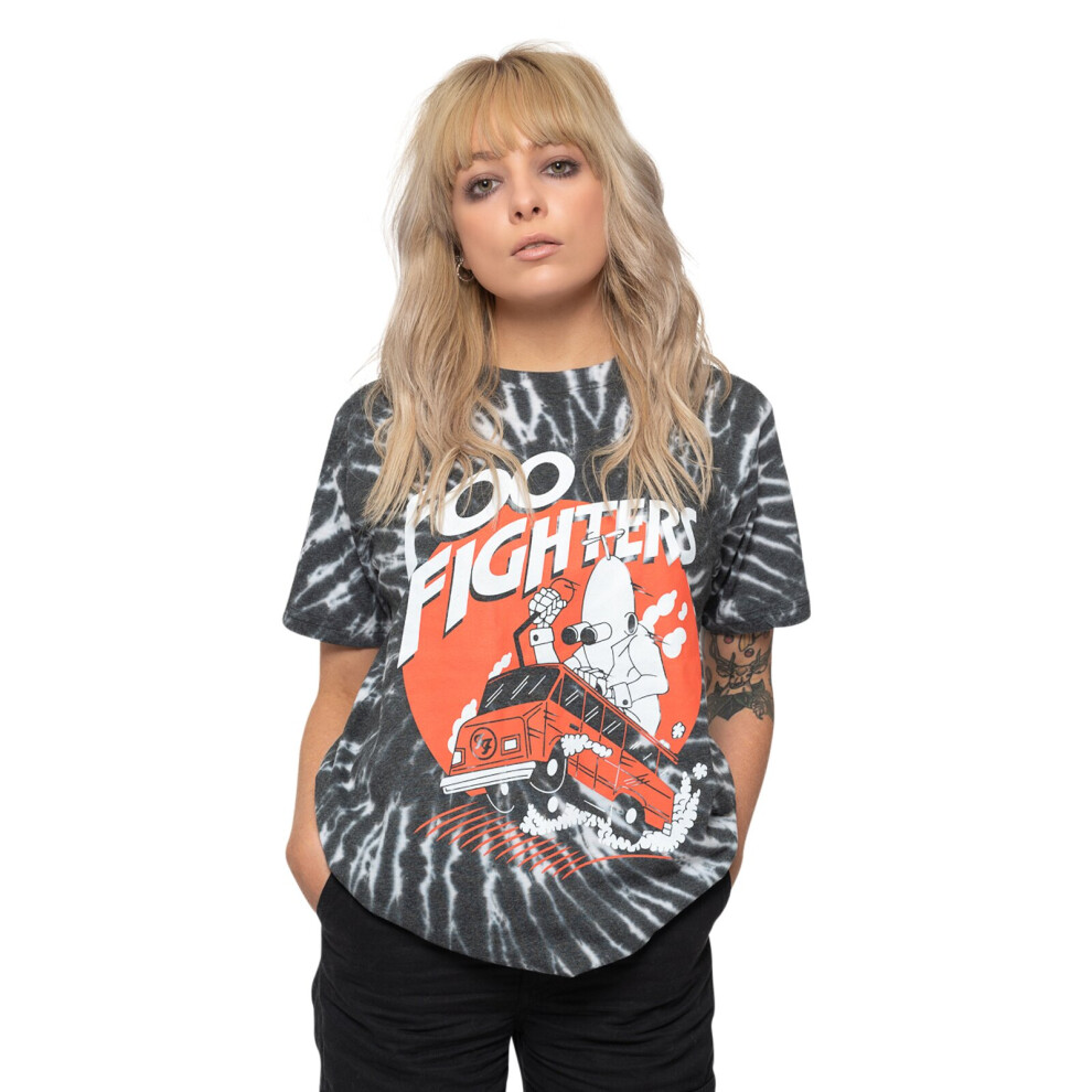 (L, Black) Foo Fighters T Shirt Speeding Bus Band Logo new Official Unisex Black Dye Wash