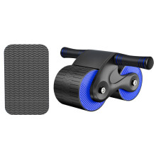 (Black blue) Abs Wheel Roller Automatic Rebound Abdominal Wheel Mute Training Exerciser
