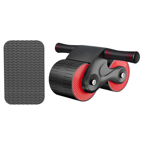(Black red) Abs Wheel Roller Automatic Rebound Abdominal Wheel Mute Training Exerciser