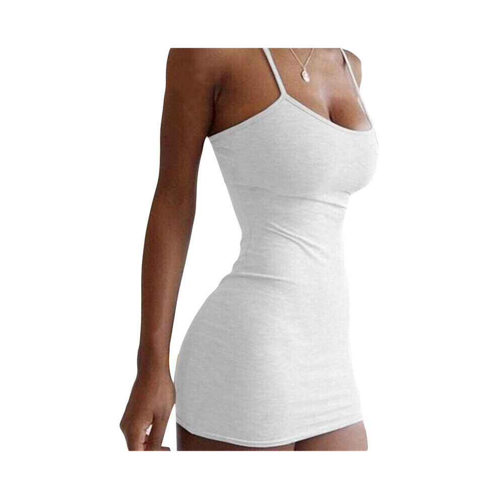 (White, 2XL = UK Size 14) Womens Sleeveless Bodycon Cami Mini Dress Ladies Stretch Night Club Sexy Dress-image-OPC-PBDJW8J-NEW