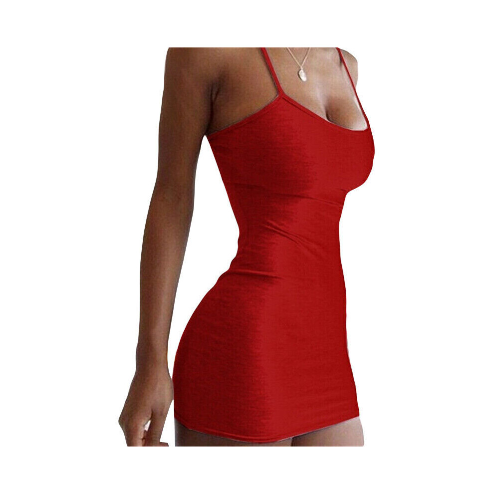 (Red, 2XL = UK Size 14) Womens Sleeveless Bodycon Cami Mini Dress Ladies Stretch Night Club Sexy Dress-image-OPC-PBDJW8R-NEW