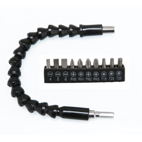 1x Flexible bit holder Bendable extension + 10 pcs Bit set 1