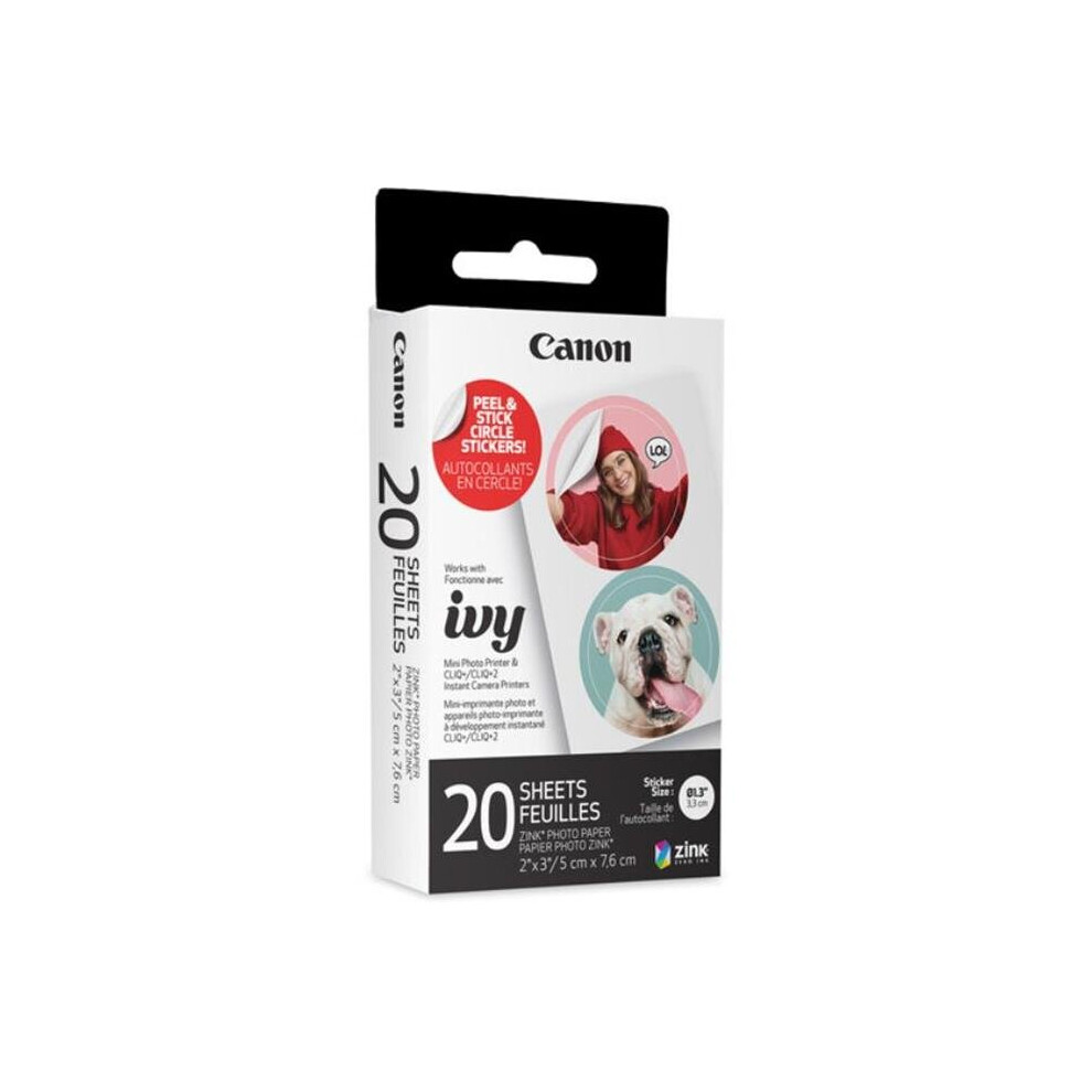 Canon USA 4967C001 Zink Pre-Cut Circle Sticker Paper Pack - 20 Sheets