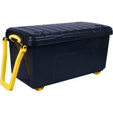 Really Useful Products 160 Litre Wheeled Trunk in Recycled, Black with Yellow Handle in Card, Recycled Black Base + Yellow Handle