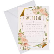 Neviti 775288 Geo Floral Cards-10 Pack Save The Date Cards, Pink/Peach/Gold, 20.7 x 14.6 x 0.1