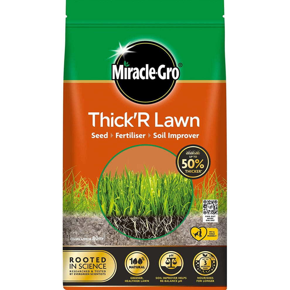 Miracle-Gro 119985 Thick'r Lawn Seed, Fertiliser & Soil Improver Fertiliser, Brown