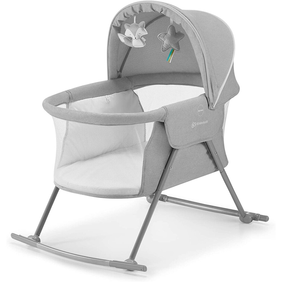 Kinderkraft Baby Crib 3 in 1 LOVI, Cradle, Travel Cot, Rocker, Easy Folding and Unfolding, Adjustable Canopy, with Accessories, Mattress Cover,