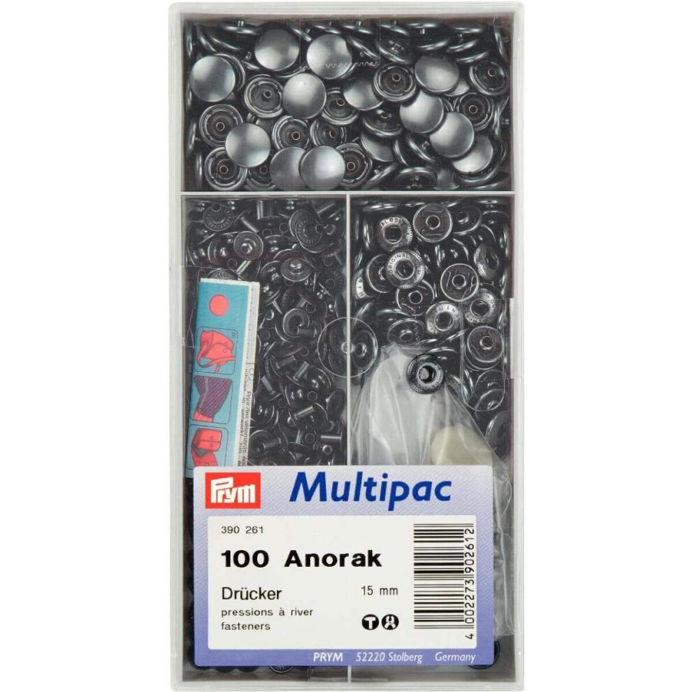 Prym Non-Sew Press Fastener Anorak, 15Mm, Oxydized Black