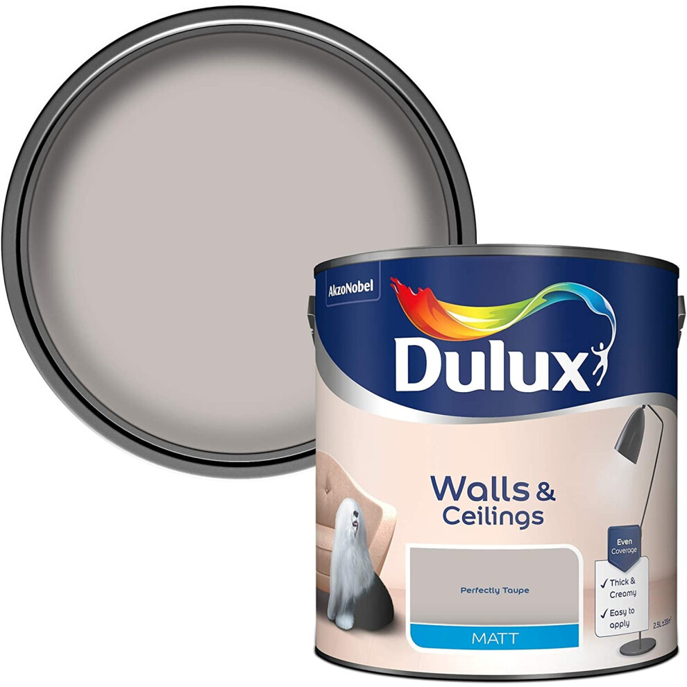 Dulux 500006 Matt Emulsion Paint For Walls And Ceilings - Perfectly Taupe 2.5L