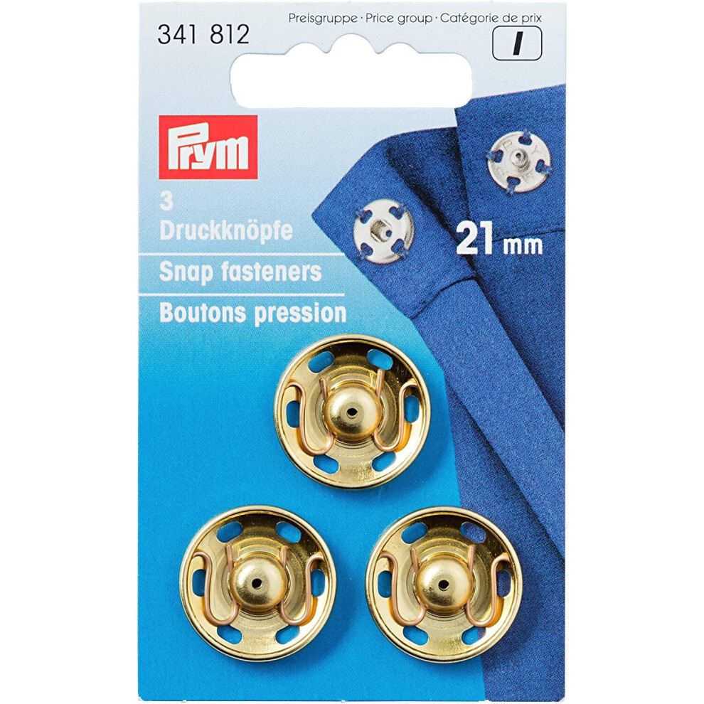 Prym Prym_341812-1 Sew-On Snap Fasteners Brass Col 21 Mm Gold