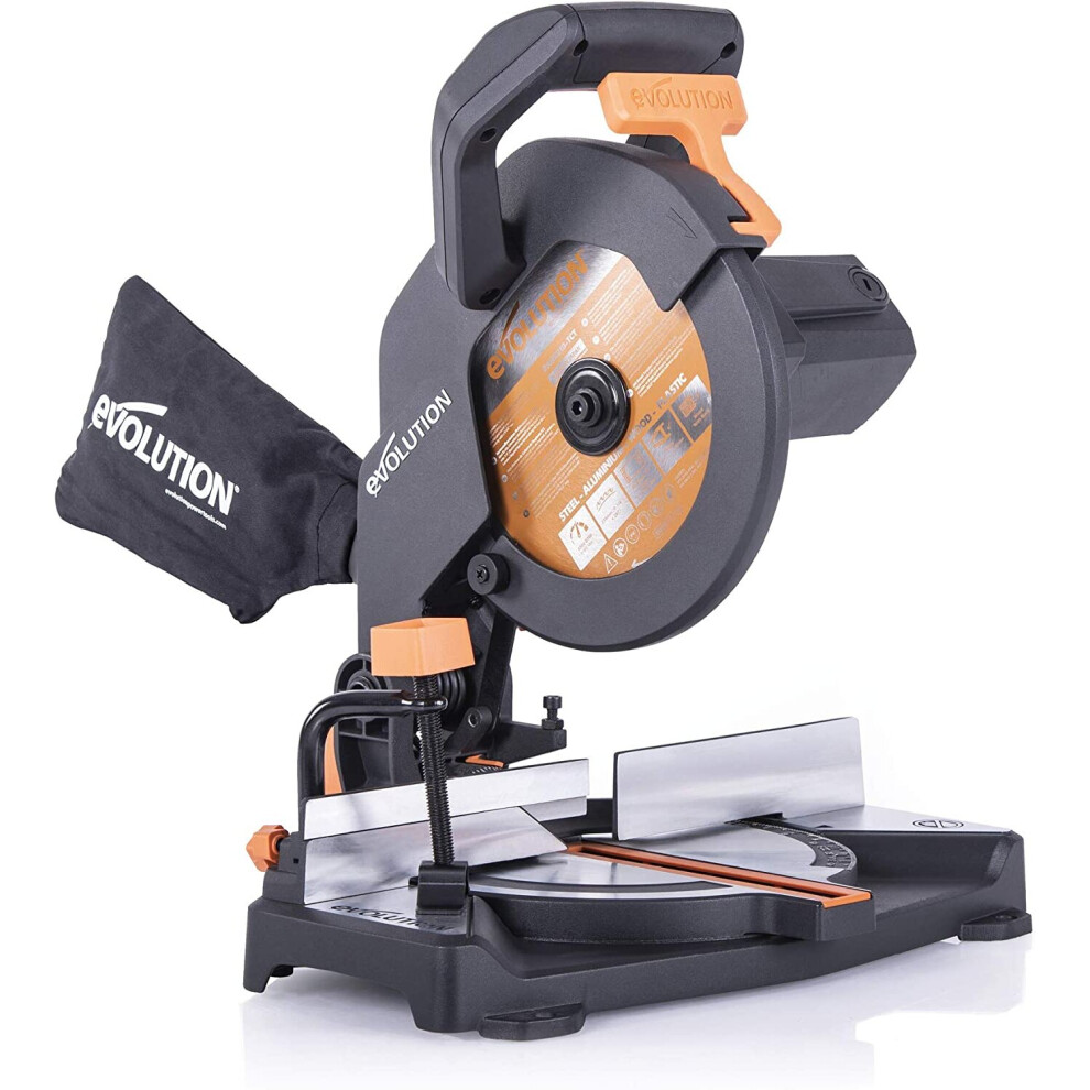 Evolution Power Tools R210CMS Compound Mitre Saw With Multi-Material Cutting, 45 Bevel, 45 Mitre, 1200W, (230 V)