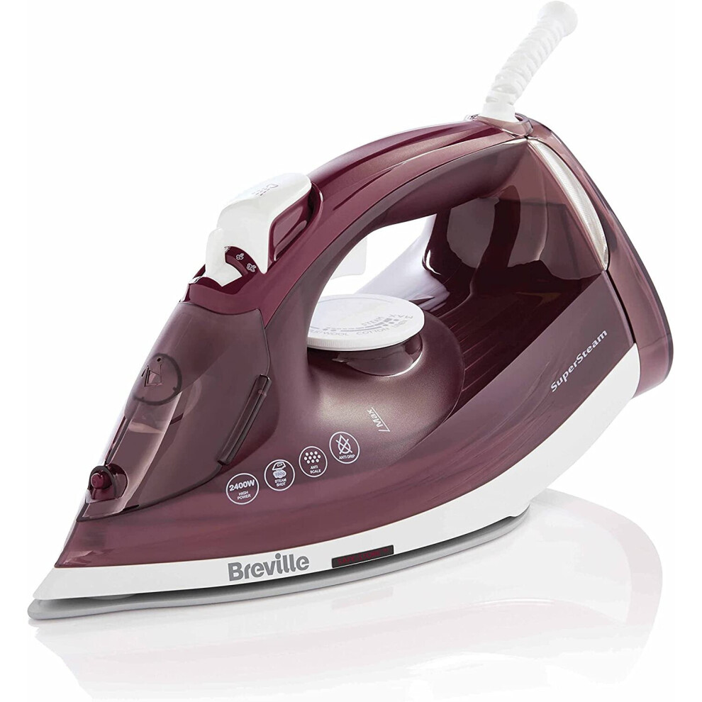 Breville SuperSteam Steam Iron | 2400W | Ceramic Soleplate | 180g Steam Shot | 300ml Water Tank | Red and Silver [VIN412]