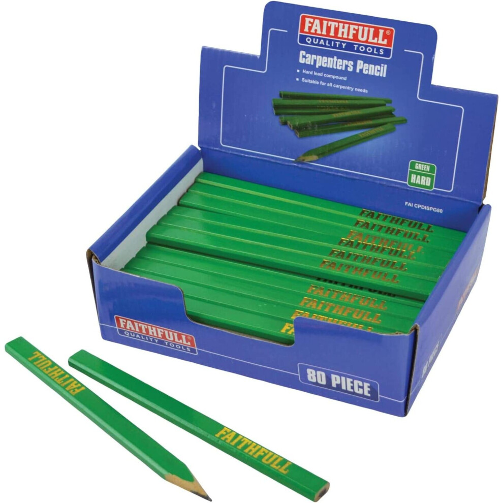 Faithfull CPDISPG80 Carpenter's Pencils Display-Green/Hard (80), Multi-Colour, 1