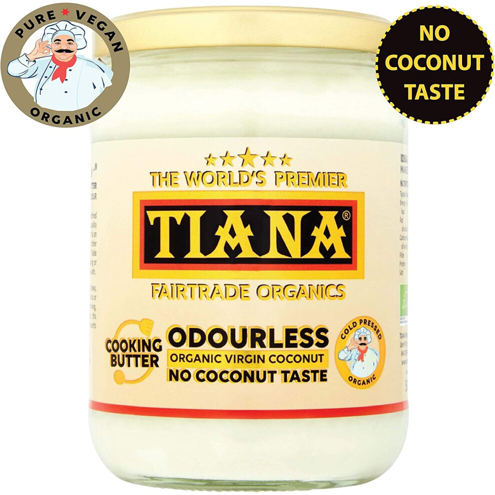 Tiana Fairtrade Organics Pure Virgin Coconut Cooking Butter 500Ml Odourless/ No Coconut Aroma/ Premium Quality/ Virgin Coconut Oil/ Use For All