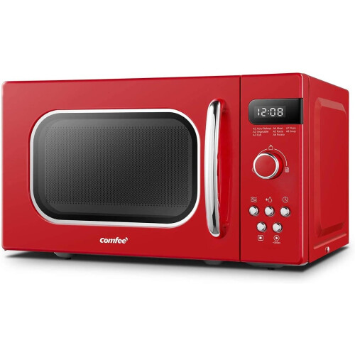 COMFEE' Retro Style 800w 20 Litre Microwave Oven with 8 Auto Menus, 5 Cooking Power Levels and Express Cook Button - Passionate Red - CM-M202RAF(RD)