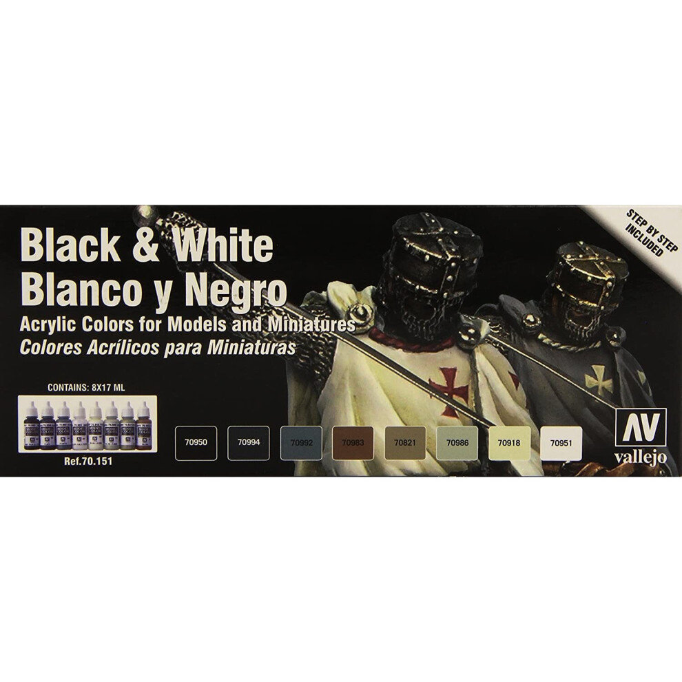 Vallejo Model Color Black and White Acrylic Paint Set - Assorted Colours (Pack of 8)