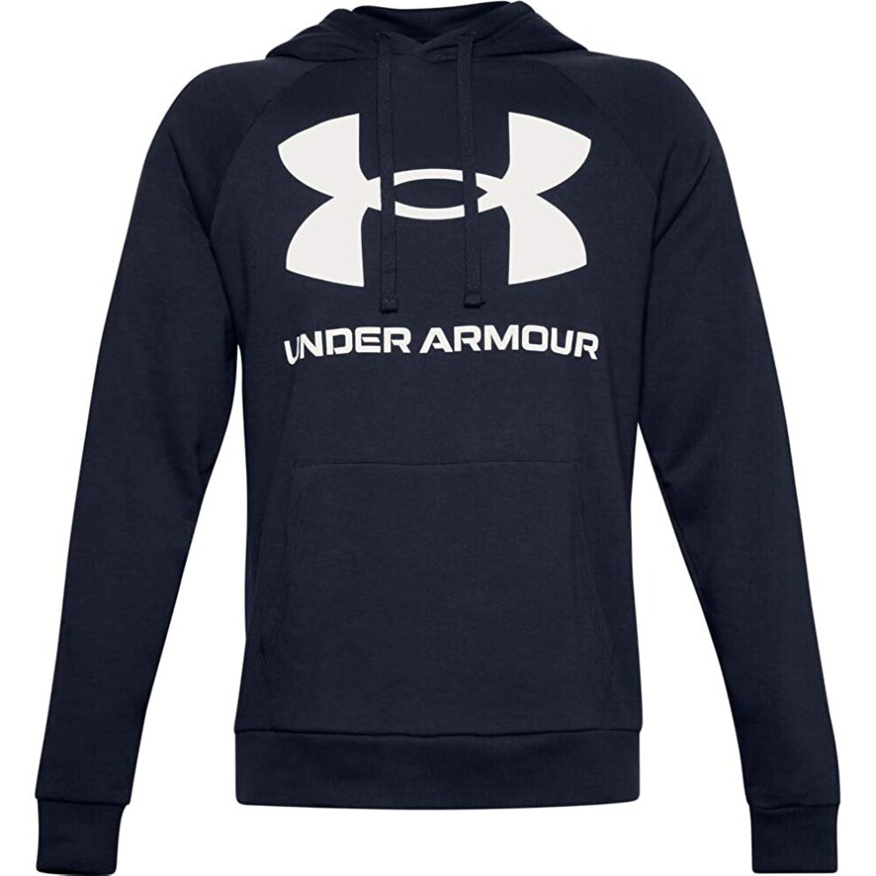 (L, Navy) Under Armour Mens 2021 Rival Fleece Big Logo Soft Fleece Raglan Hoodie Hoody