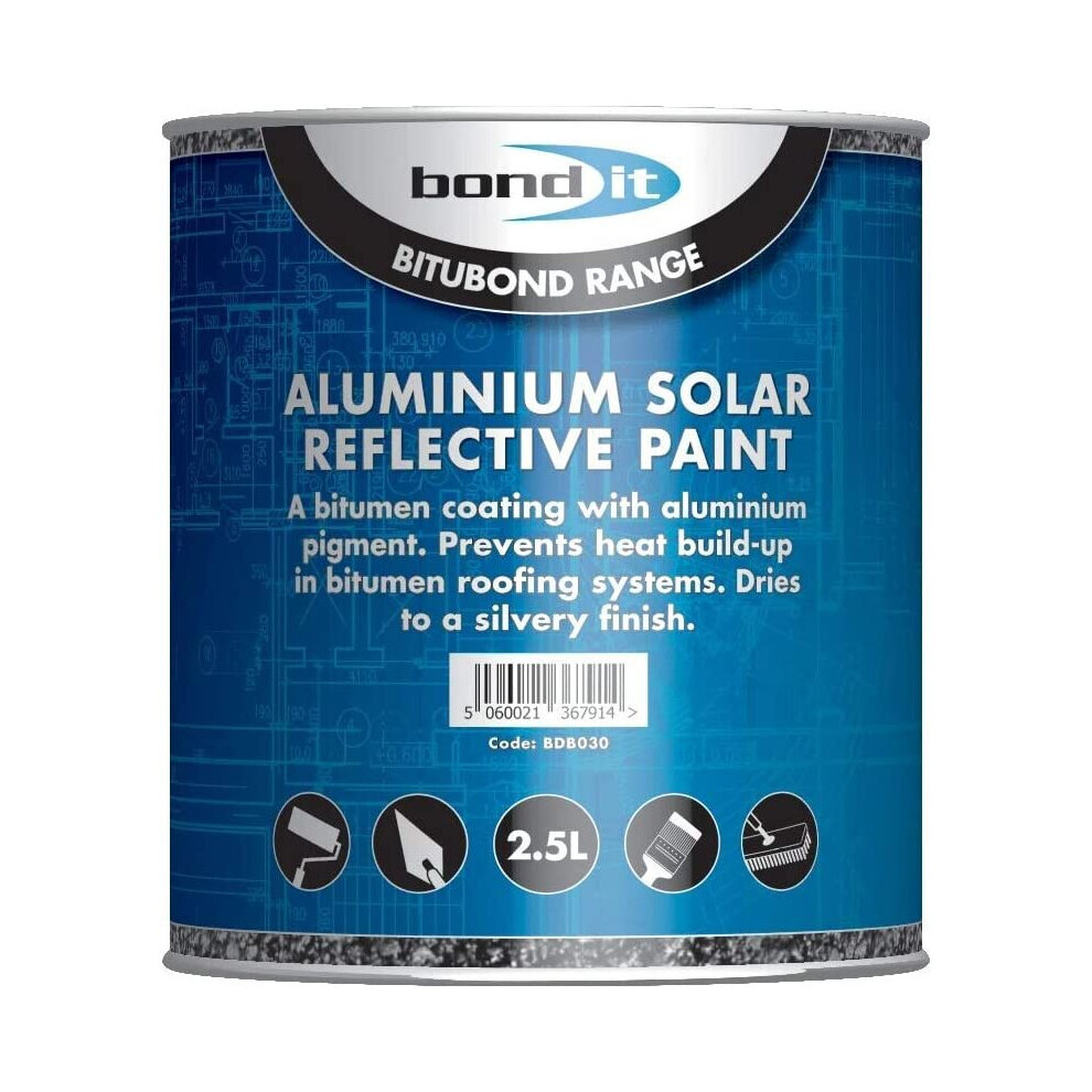Bond-It Aluminium Solar Reflective Paint - 2.5 Litre A Light / Heat Reflective Coating, Use Ofver Bituminous Coatings, Aged Asphalt Or Steel 5060021367914