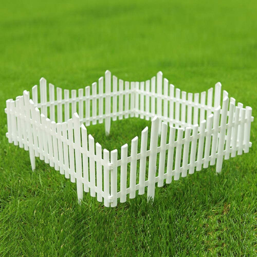 Sungmor Pack of 4 Garden Picket Fence,96 Inch Plastic White Edgings,Grass Lawn Flowerbeds Plant Borders,Landscape Path Panels
