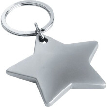 eBuyGB Star Shaped Chrome Plated Metal Key Ring Gift Boxed - Suitable for Engraving, Matte Silver