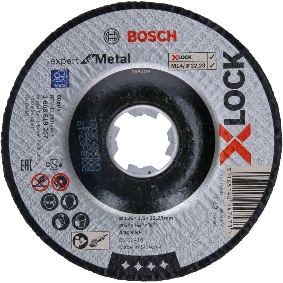 Bosch Professional Cutting Disc With Depressed Centre Expert (For Metal, X-Lock, Diameter 125 Mm, Bore Diameter: 22.23 Mm, Thickness: 2.5 Mm)