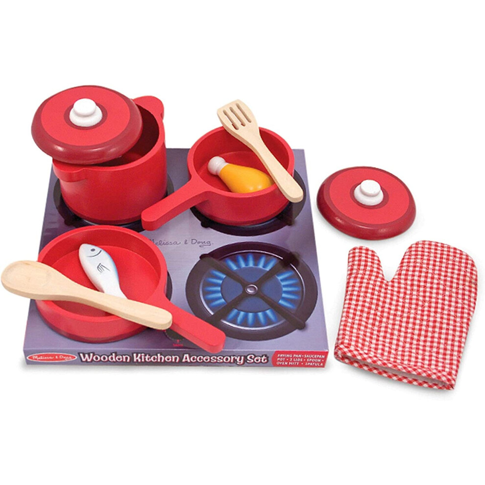 Melissa & Doug Deluxe Wooden Kitchen Accessory Set - Pots & Pans