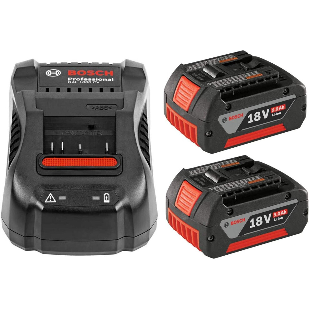 Bosch Professional 2 X Gba 5.0 Ah Coolpack (18 V) + 1 X Gal 1880 Charger, Battery Starter Set:, Navy Blue