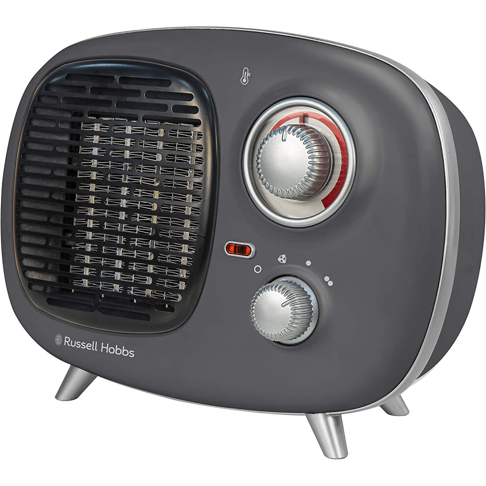 Russell Hobbs RHRETPTC2001G 1.5KW Retro Portable Ceramic Electric Heater in Grey, 2 Heat Settings, Adjustable Thermostat, 15m2 Room Size, 2 Year