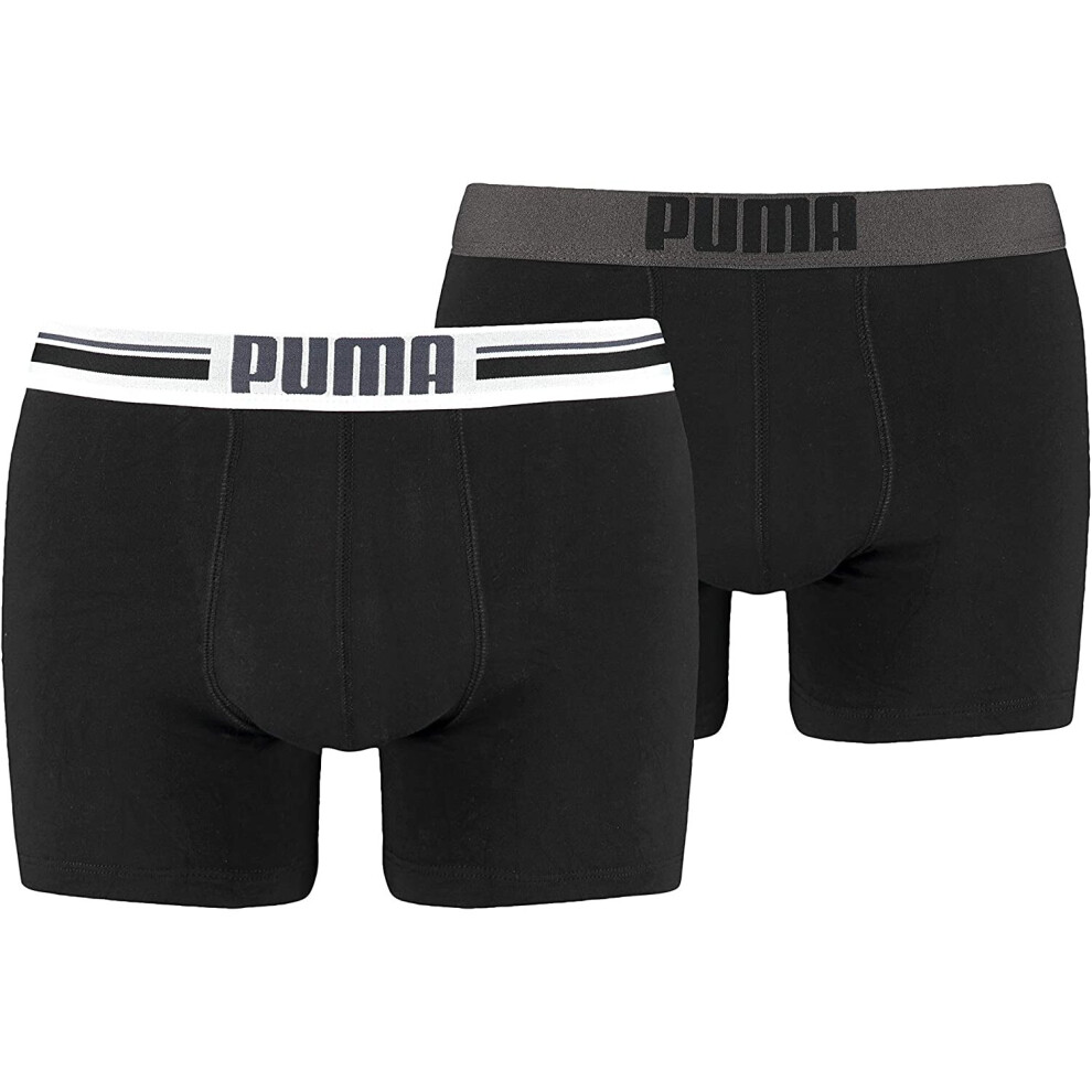 PUMA Men's Placed Logo Boxer Shorts-Black, Large, (Pack of 2)