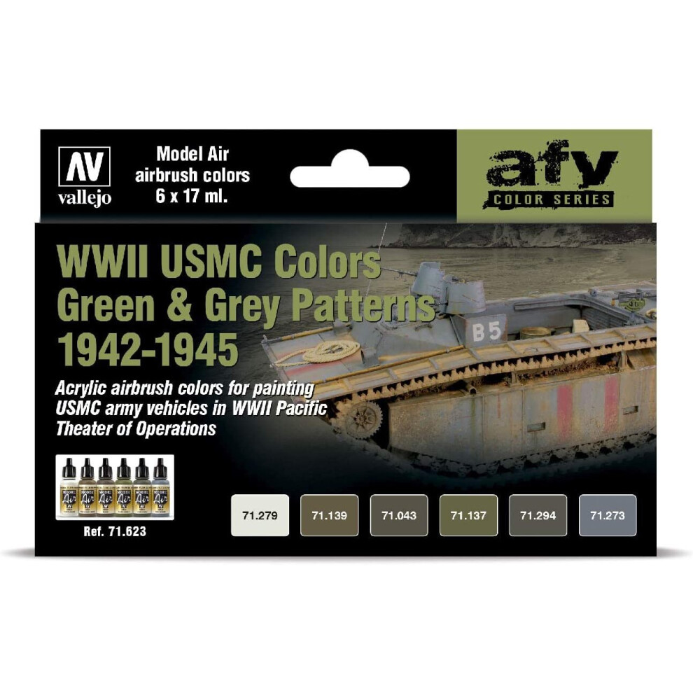 Vallejo VAL71623 Farb, GrÃ¼n & Grau Tarnung AV Model Air Set-WWII USMC Colors Green/Grey Patterns