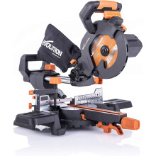 Evolution Power Tools R185SMS+ Compound Saw with Multi-Material Cutting, 45 Degree Bevel, 50 Degree Mitre, 210 mm Slide, 1200 W, 210 mm, 230 V,
