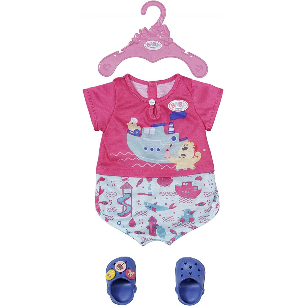 BABY born 830628 Bath Pyjamas with Shoes 43cm-for Toddlers 3 Years & Up-Easy for Small Hands-Includes Onesie, Shoes & Hanger