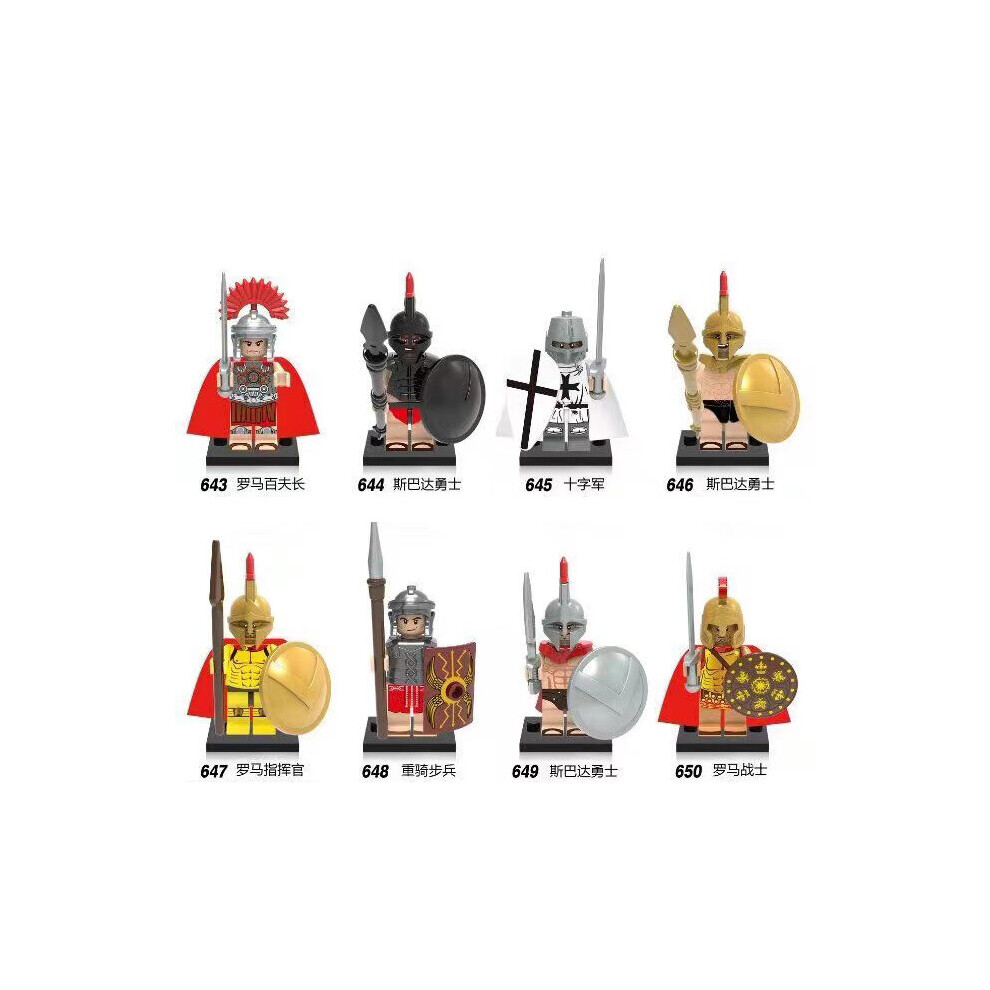 (Style A 8pcs) 16pcs Roman Soldiers Spartan Women Warriors Templar Knights Minifigures Gift Fit Lego