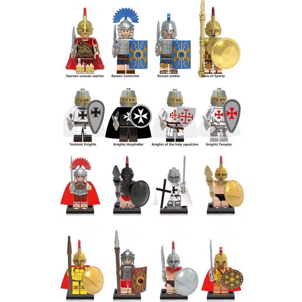 (Style C 16pcs) 16pcs Roman Soldiers Spartan Women Warriors Templar Knights Minifigures Gift Fit Lego