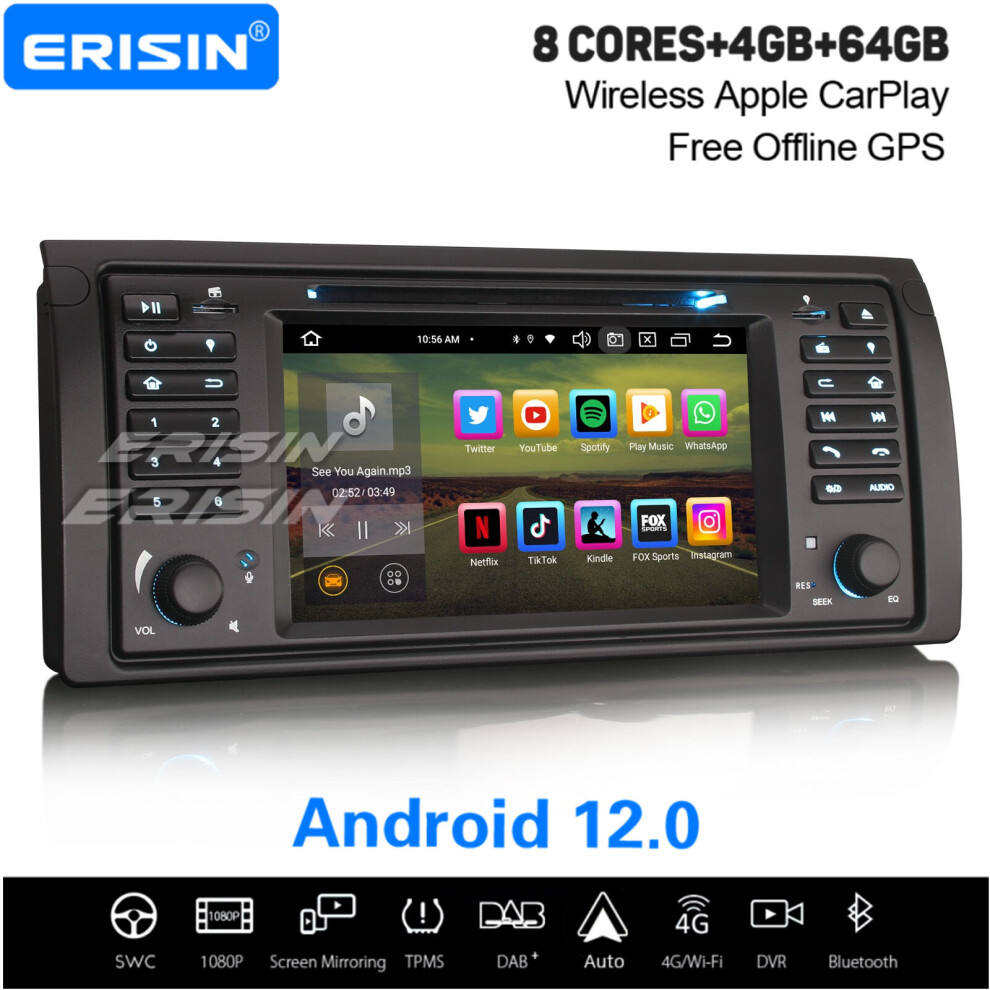 8-Core Android 12 Car Stereo Bmw X5 E53 Dab+ Satnav Bluetooth Carplay 64Gb Wifi Dvr Obd2 Dsp Ips 737655236156
