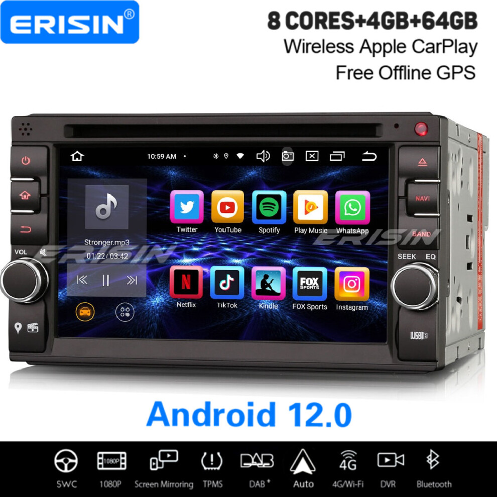 8-Core Android 12 Universal Double 2Din Car Stereo For Nissan 4GB+64GB Satnav DAB+ Wireless CarPlay WiFi