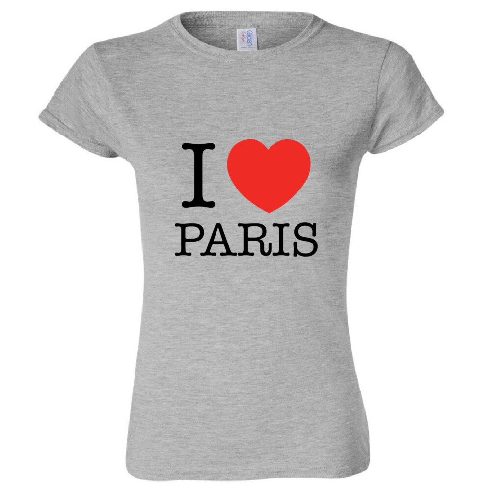 (Sport Grey, S) I love Heart Paris France City French Fashion Ladies Women T Shirt Tee Top