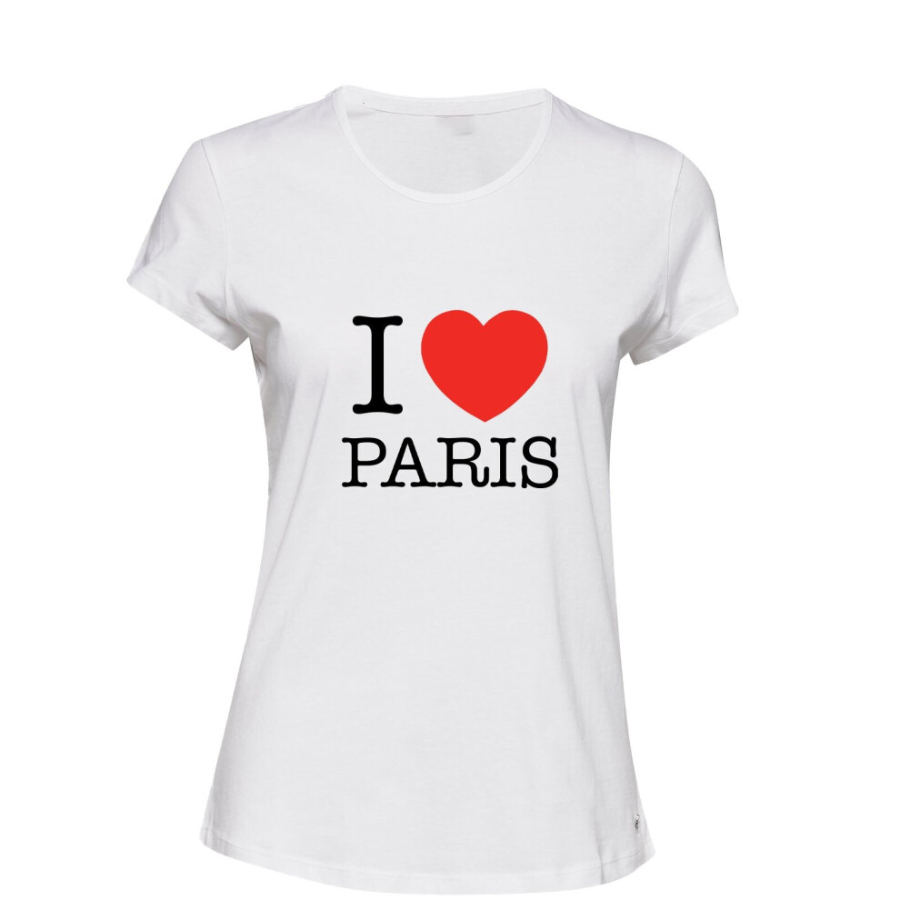 (White, L) I love Heart Paris France City French Fashion Ladies Women T Shirt Tee Top