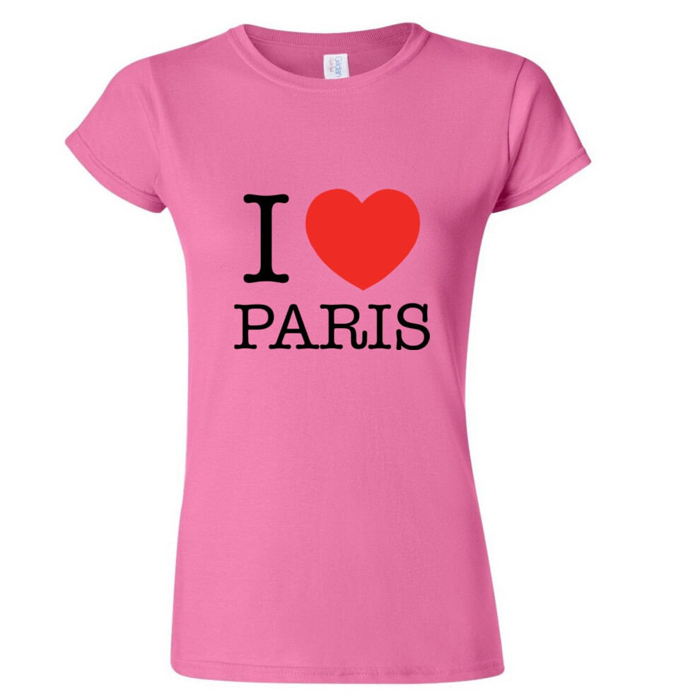 (Pink, S) I love Heart Paris France City French Fashion Ladies Women T Shirt Tee Top