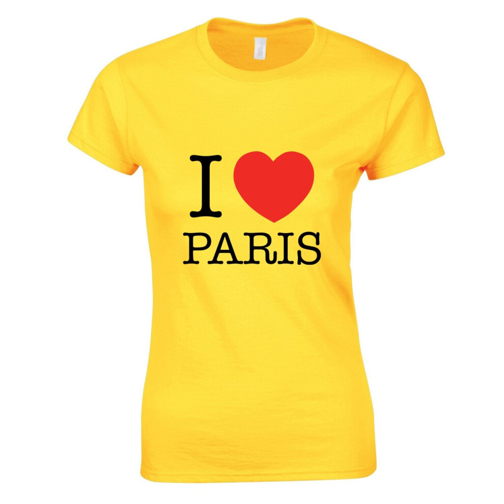 (Yellow, L) I love Heart Paris France City French Fashion Ladies Women T Shirt Tee Top